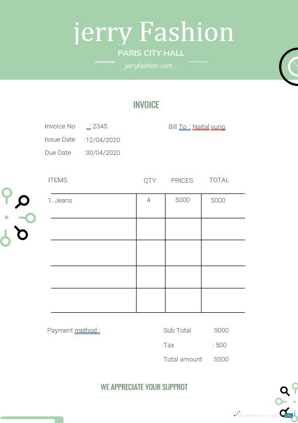 Download Fashion Store Invoice Template Photoshop template